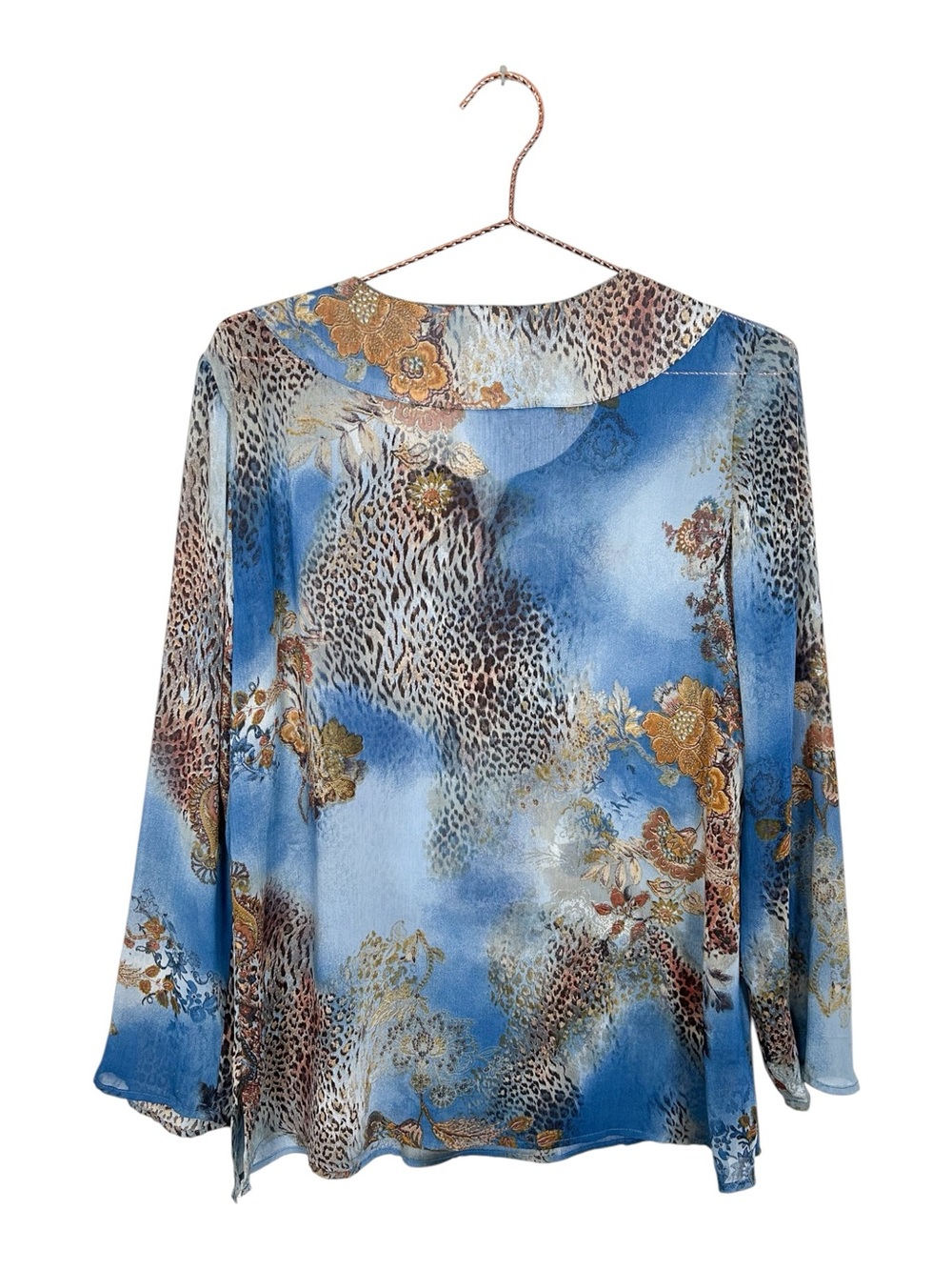 Chico’s Sheer Blue Printed Beaded V-Neck Blouse - Picture 2 of 6